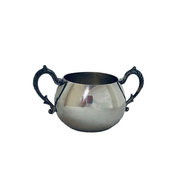 Sheridan Silver On Copper Open Sugar Bowl With Ornate Handles 2.5" Tall Vintage - Picture 1 of 9